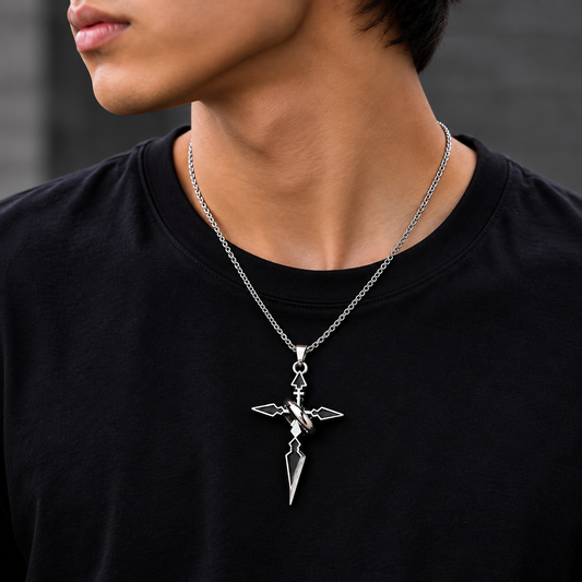 Men - Silver Compass Cross Pendant Necklace