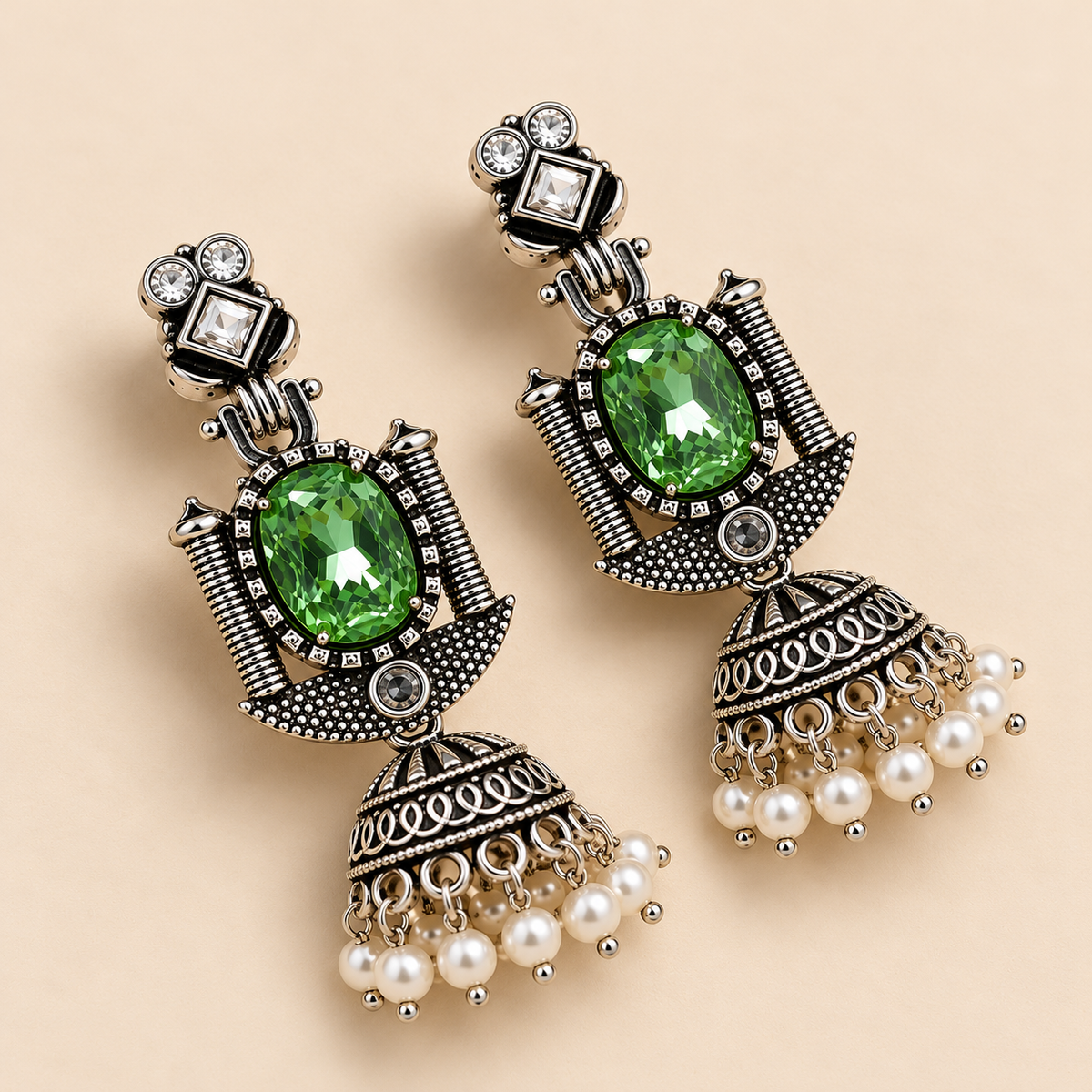 Oxidised Silver Traditional Jhumka Earrings