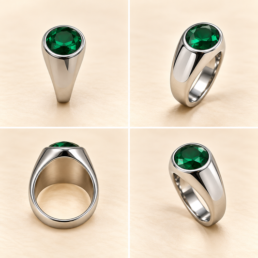 Men - Emerald Green Stone Signet Ring