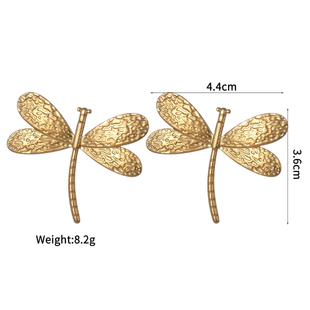 18K Gold Plated Golden Dragonfly Charm Earrings