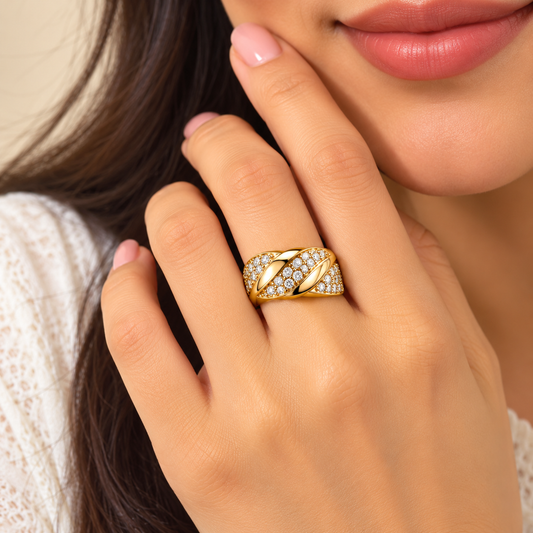 18k Gold Plated Twisted Sparkle Gold Band Ring