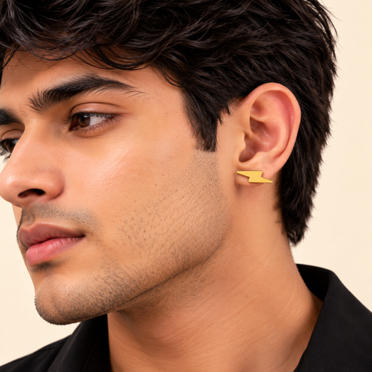 Men - Gold Lightning Bolt Stud Earring