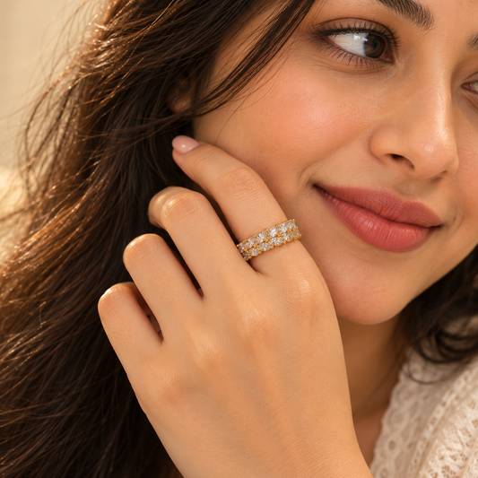 18K Gold Plated Double Row Marquise Sparkle Adjustable Ring