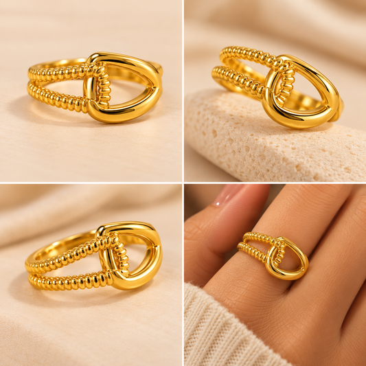 18K Gold Plated Textured Teardrop Openwork Statement Ring