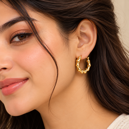 18K Gold Plated Textured Chunky Hoop Earrings