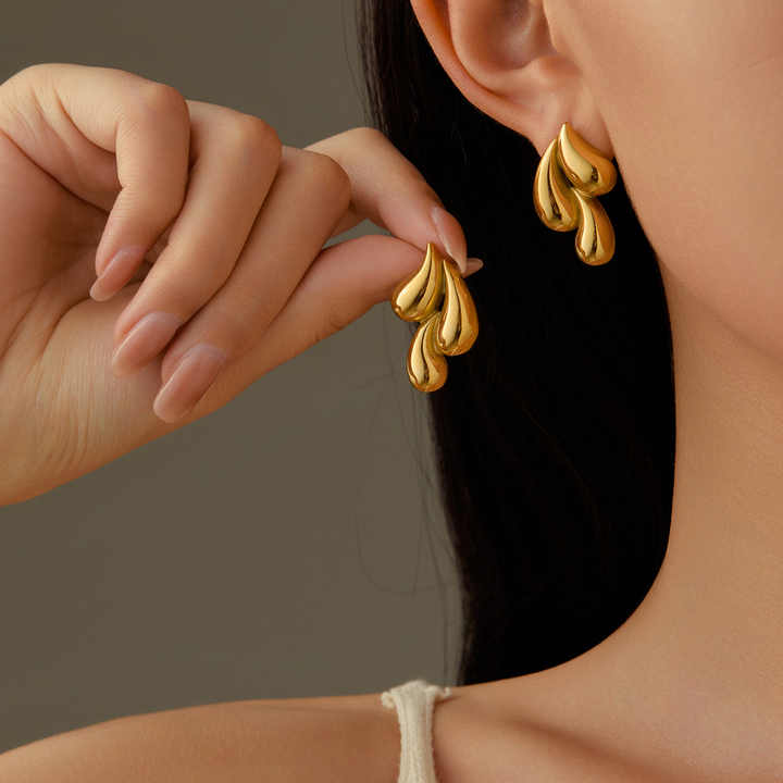 Golden Triple Stud Earring