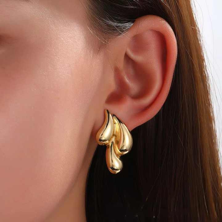 Golden Triple Stud Earring