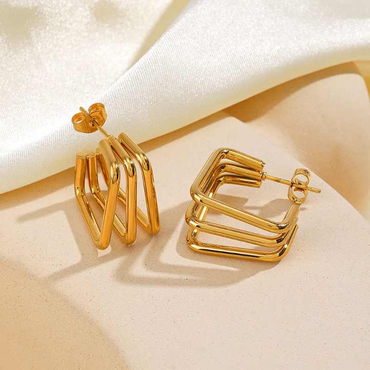 Triple Square Statement Hoops Earrings