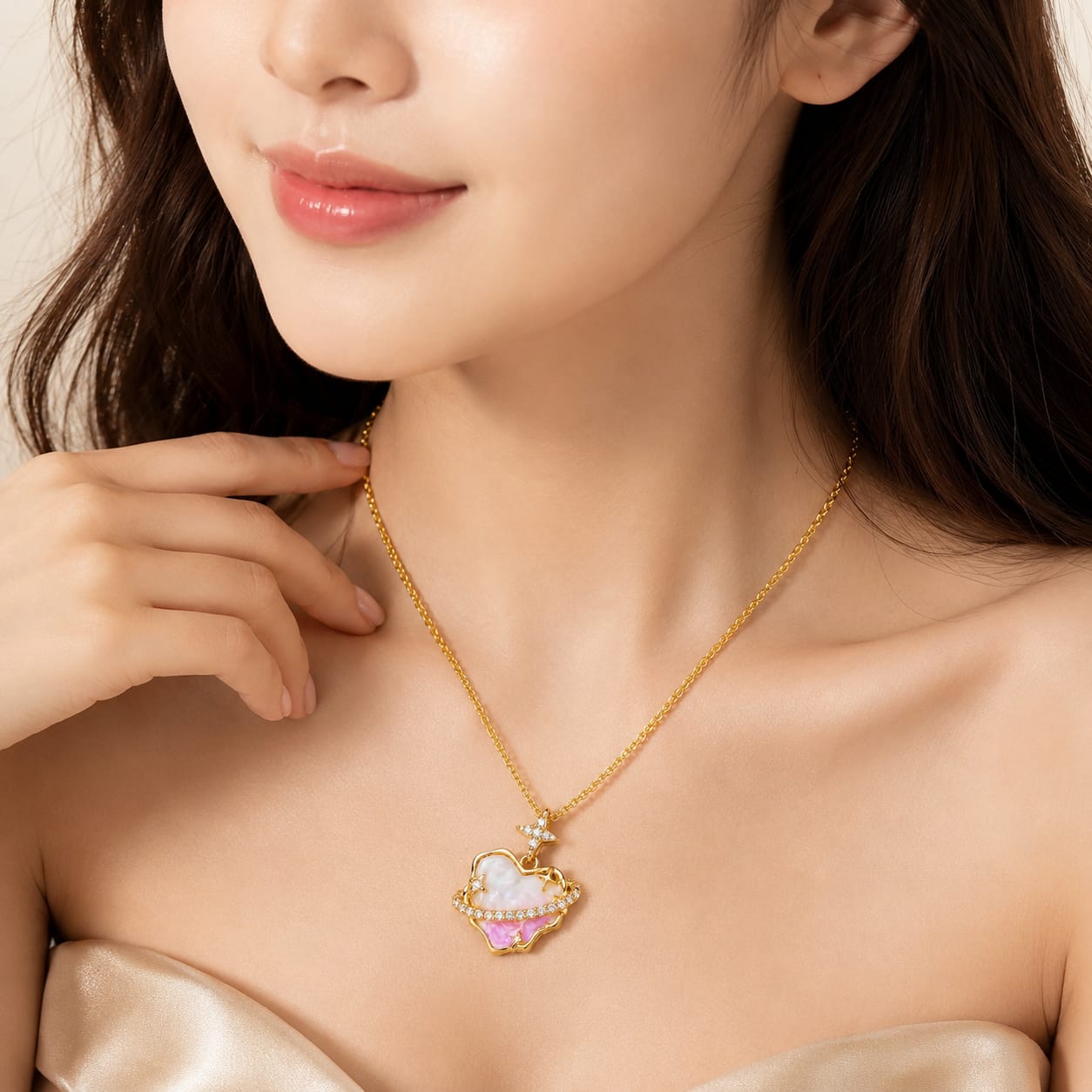 18K Gold Plated Cosmic Love Planet Necklace