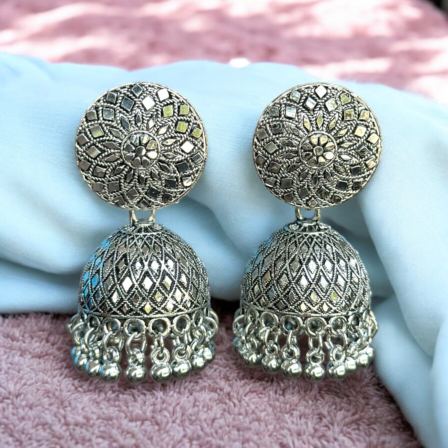 Silver Oxidised Jhumka Earring
