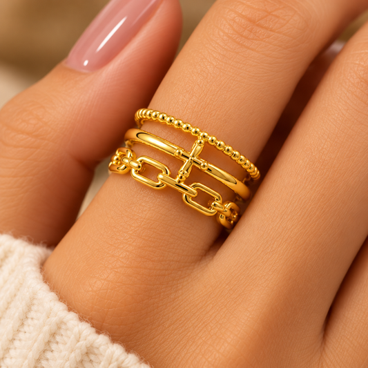 18K Gold Plated Butterfly Chain Layered Statement Ring