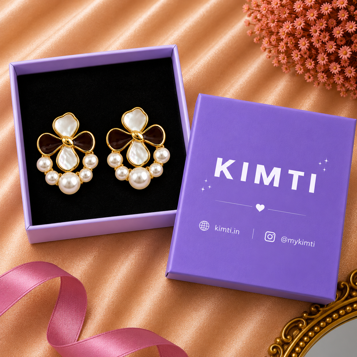 Elegant Pearl Floral Statement Stud Earrings