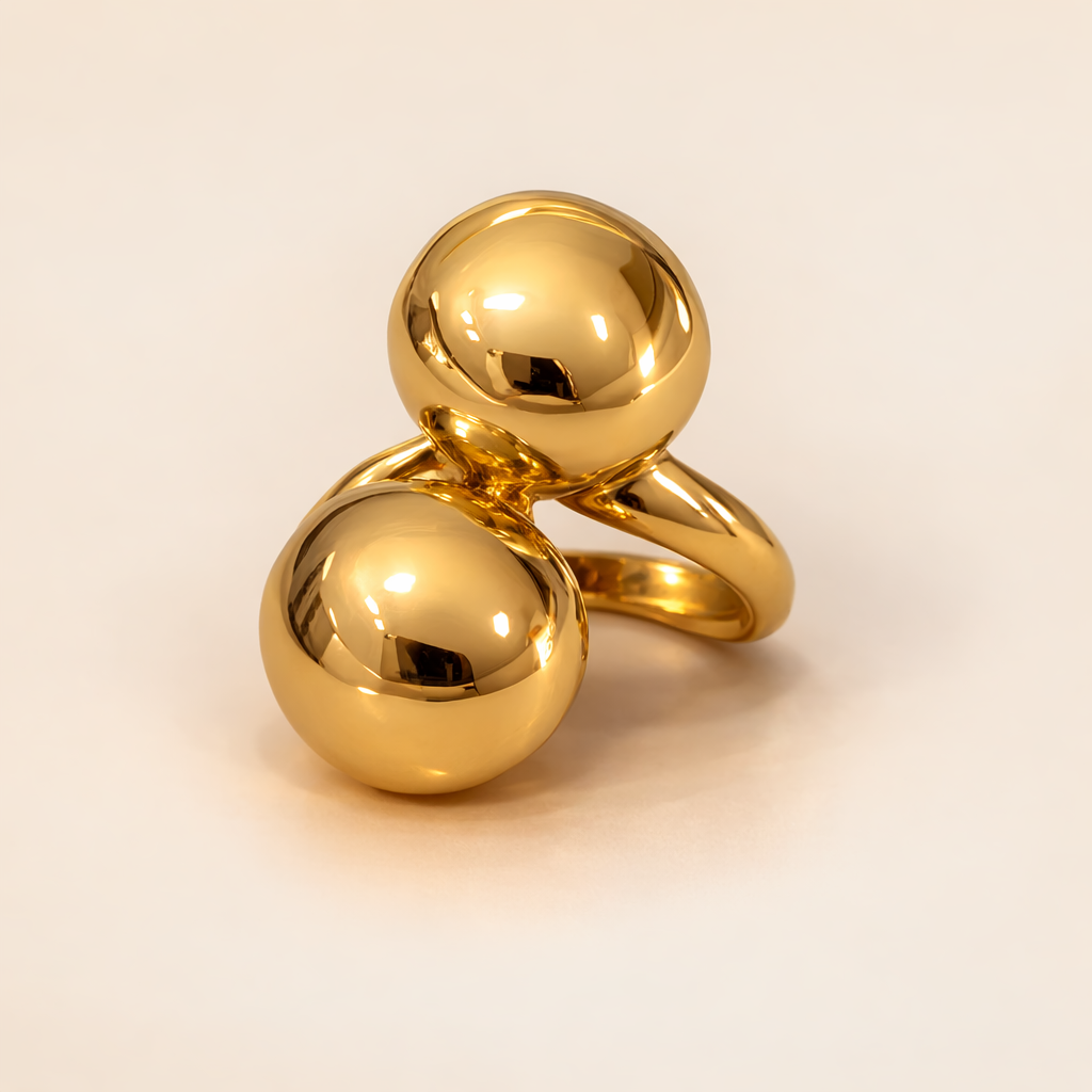18K Gold Plated Luna Double Sphere Ring