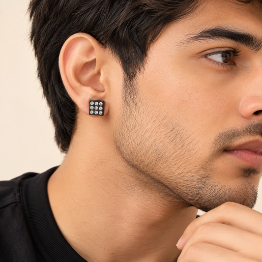 Men - Black Toned Stud Earring