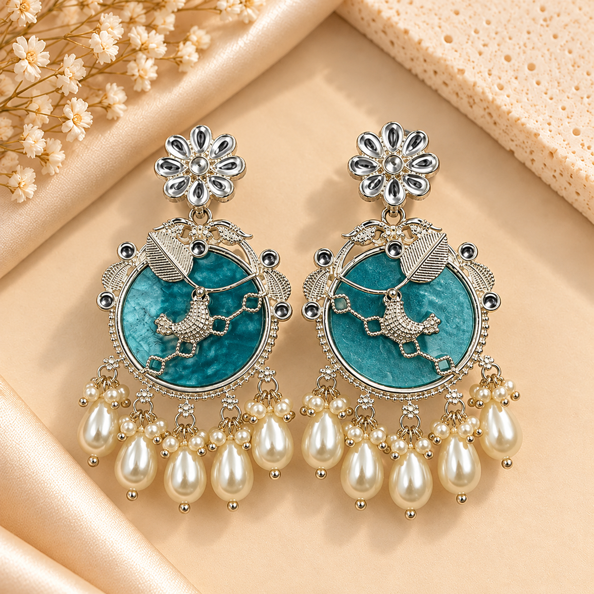 Ethnic Multicolor Pearl Chandbali Earrings