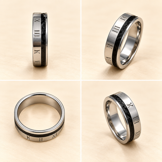 Men - Roman Edge Black Band Ring