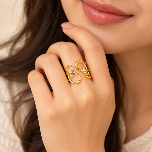 18K Gold Plated Abstract Infinity Loop Statement Ring