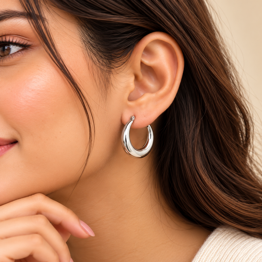Classic Chunky Silver-Tone Hoop Earrings