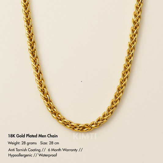 Men-18K Gold Plated Anti Tarnish Wheat Chain