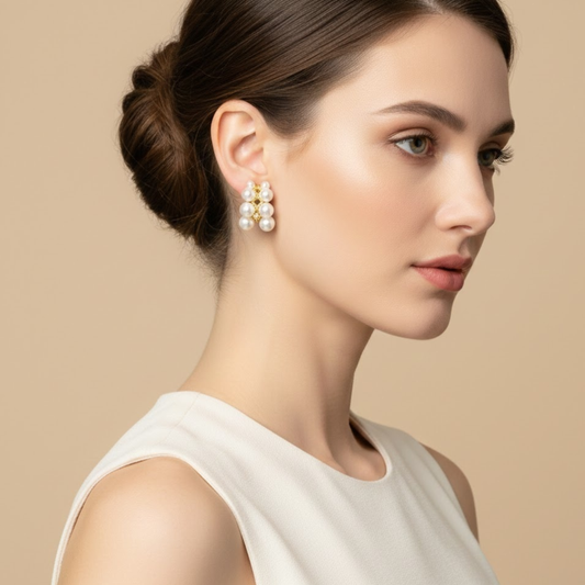 Gold-Toned Pearl Stud Earrings