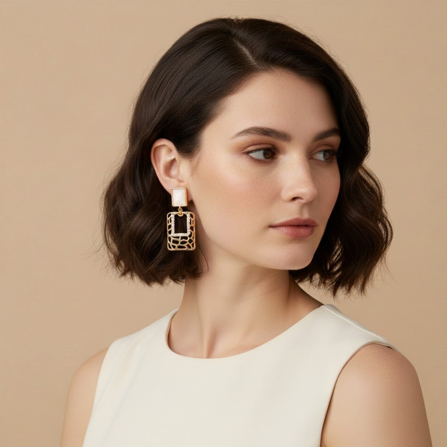 Gold-Toned Contemporary Drop Earrings