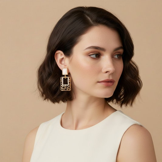 Gold-Toned Contemporary Drop Earrings