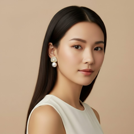 Golden Stone Korean Pearl Earrings