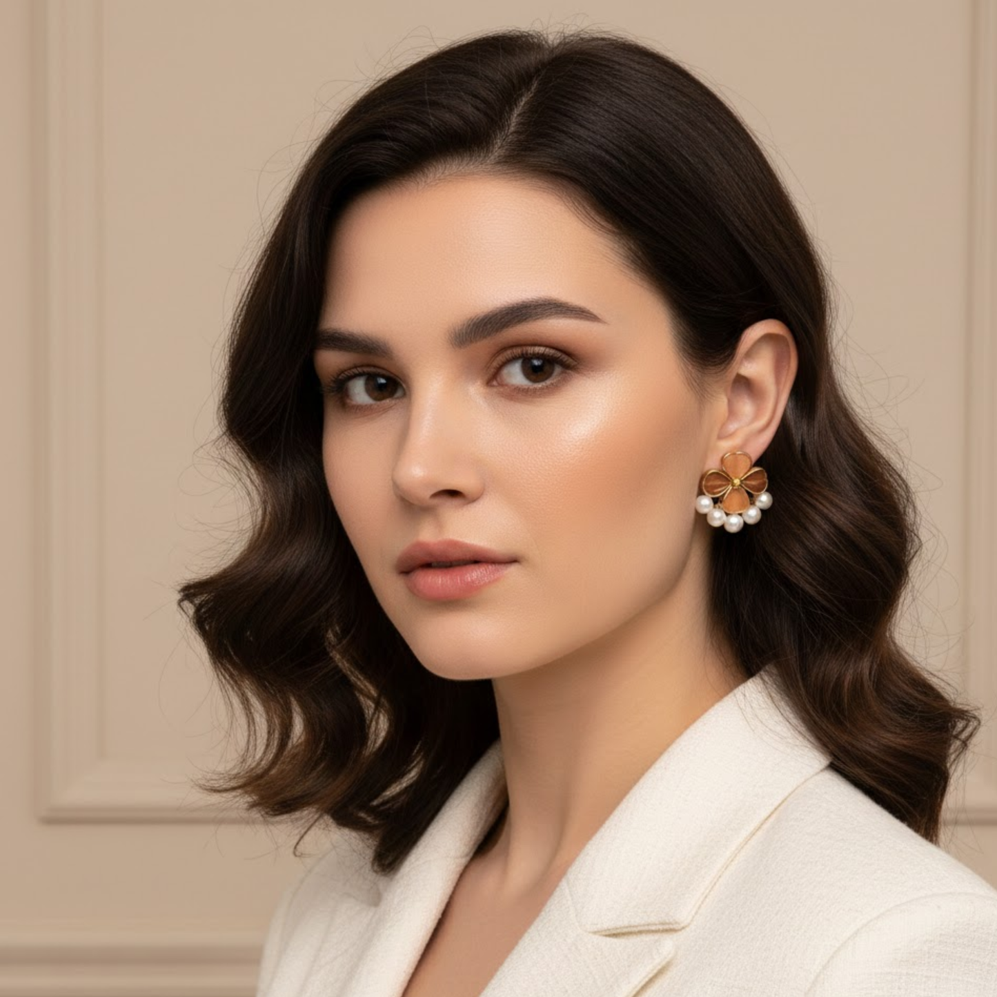 Orange Floral Rhinestone Earrings