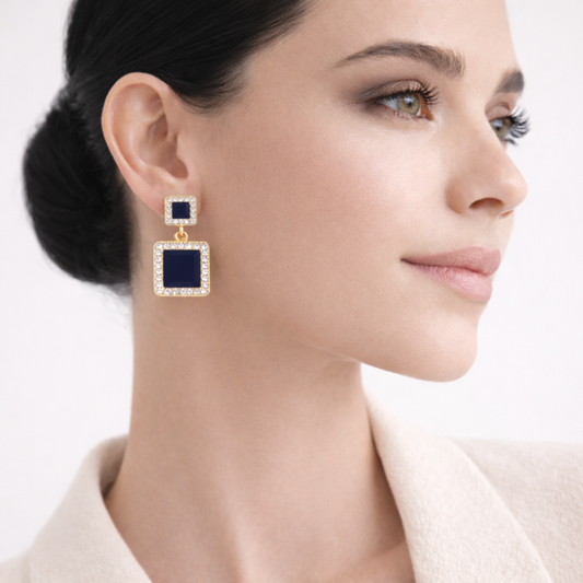 Gold-Toned Crystal Rectangular Shape Earring