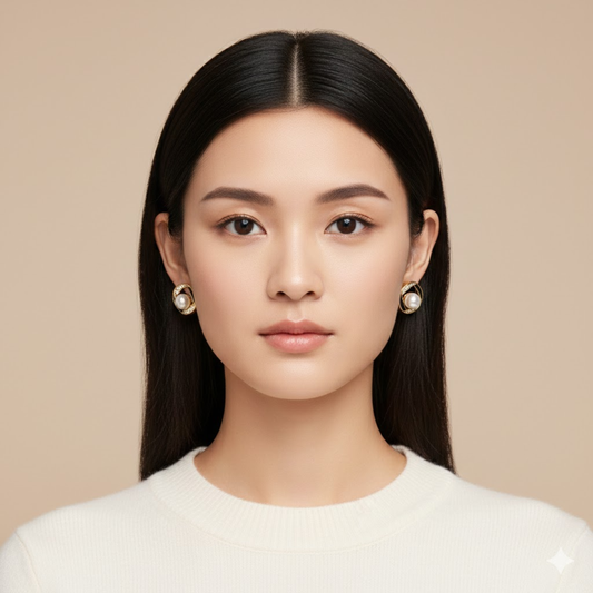 Pearl Heart Black Square Earring