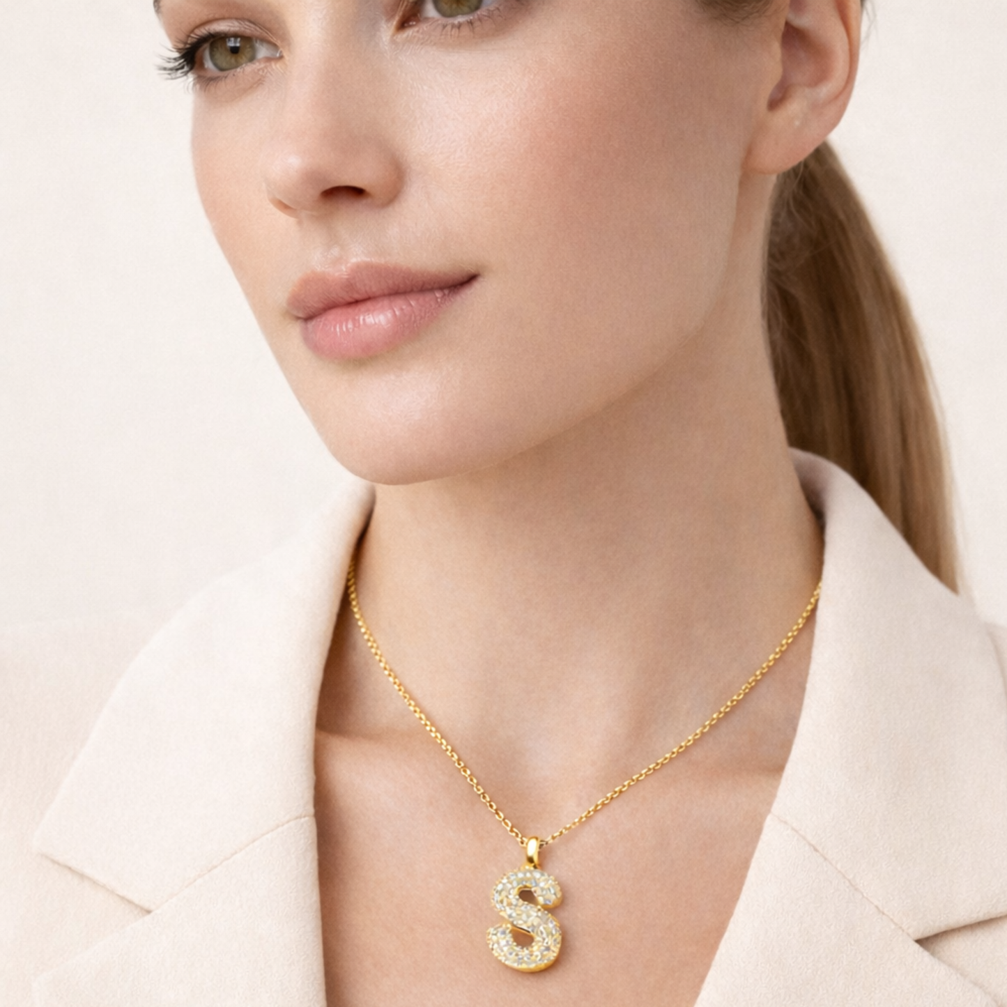 Sparkling 18K Gold Plated S Letter Necklace