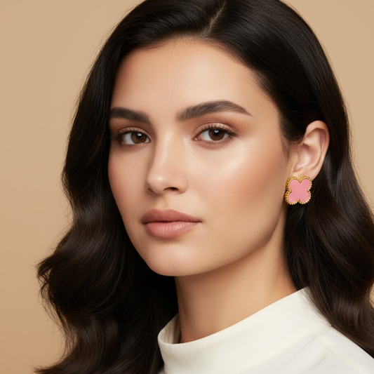 Pink Clover Anti Tarnish Stud Earrings