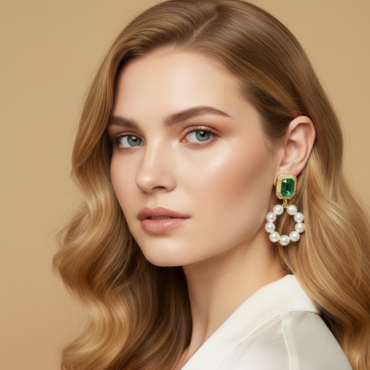 Noble Green Pearl Drops Anti Tarnish Earring