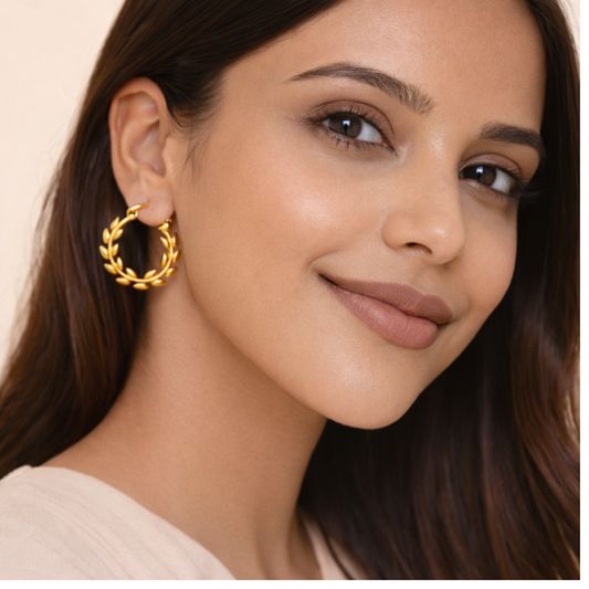 18k Gold Plated Oliver Leaf Anti Tarnish Hoop Earring