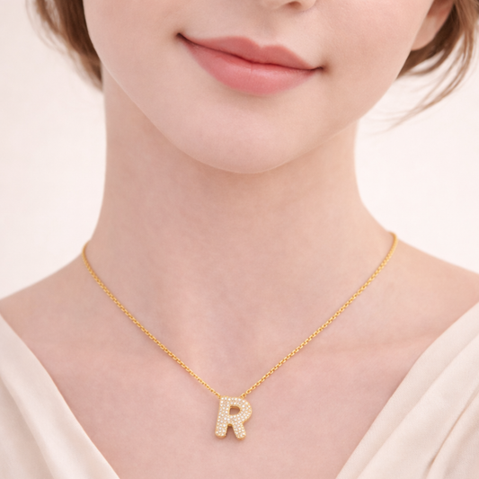 18k Gold Plated R Initial Necklace