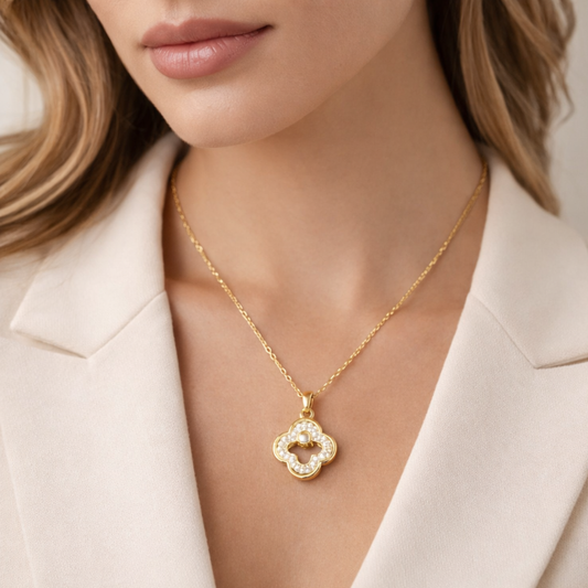18K Gold Plated Clover Charm Necklace