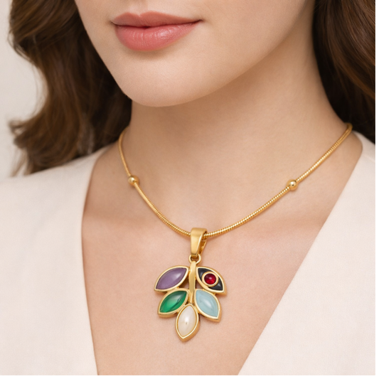 18K Gold Plated Multicolor Leaf Pendant Necklace