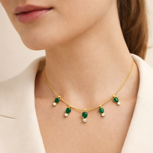 18K Gold Plated Emerald Drop Necklace
