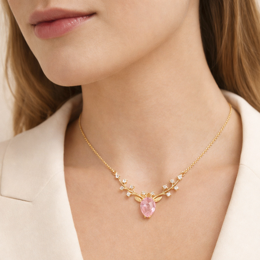 18K Gold Plated Pink Crystal Floral Necklace