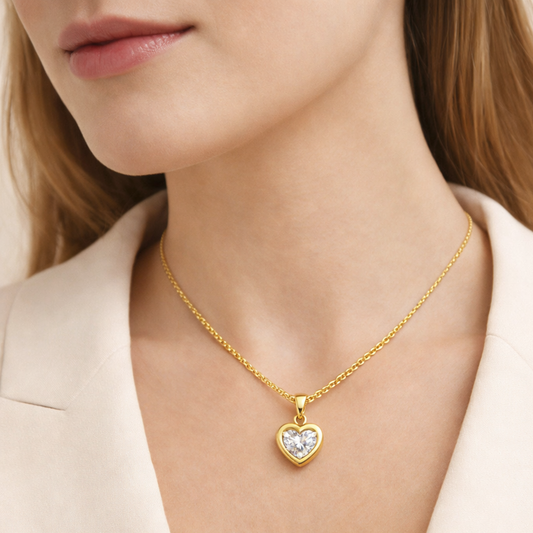 18K Gold Plated Diamond Heart Necklace