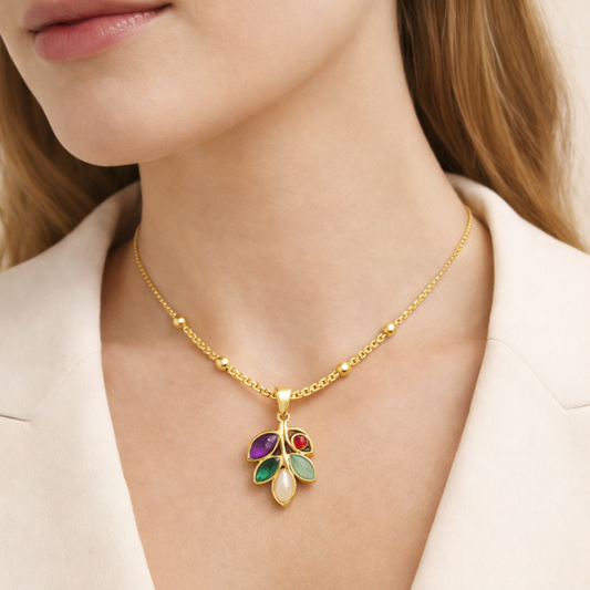 18K Gold Plated Multi Color Gem Pendant Necklace