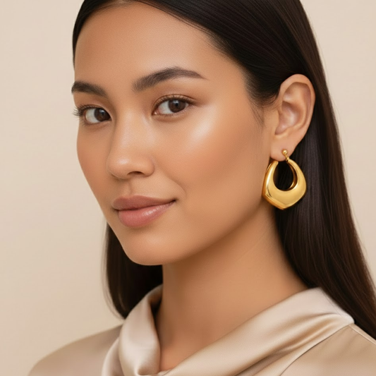 18K Gold Plated V Type Hoop Earring
