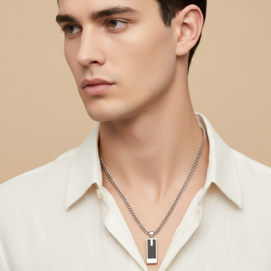 Men - Stainless Steel Black Pendant Necklace