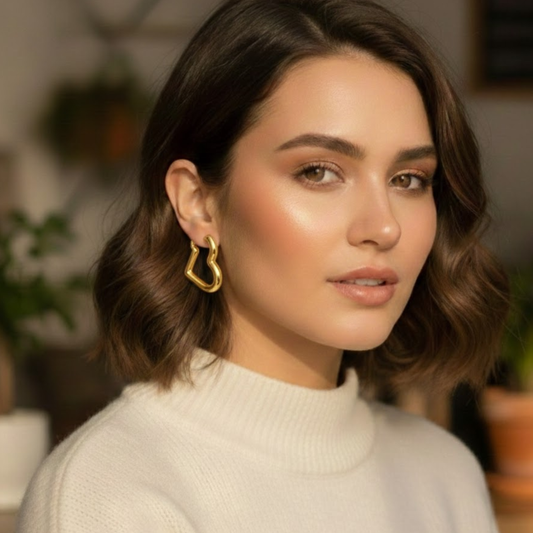 18K Gold Plated Heart Shape Hoops Anti Tarnish Earring