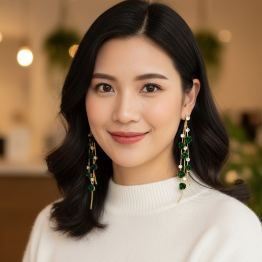 18K Gold Plated Green Rose Earring