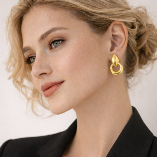 18K Gold Plated Round Ear Buckle Drop Earrings