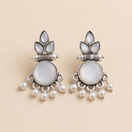 Turquoise Pearl Royale Oxidised Earrings