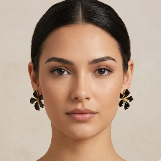 Bloom In Midnight Black Korean Earrings