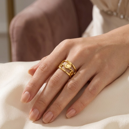 18K Gold Plated Golden Wave Orbit Ring