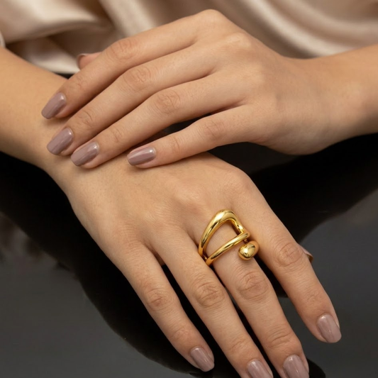 18k Gold Plated Dual Layered Adjustable Finger Ring